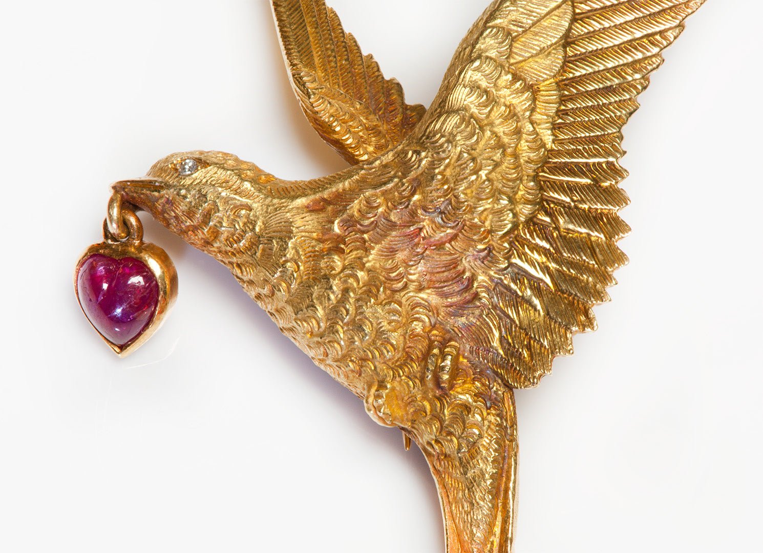 Tiffany & Co. France 20K Gold Ruby Diamond Bird Brooch