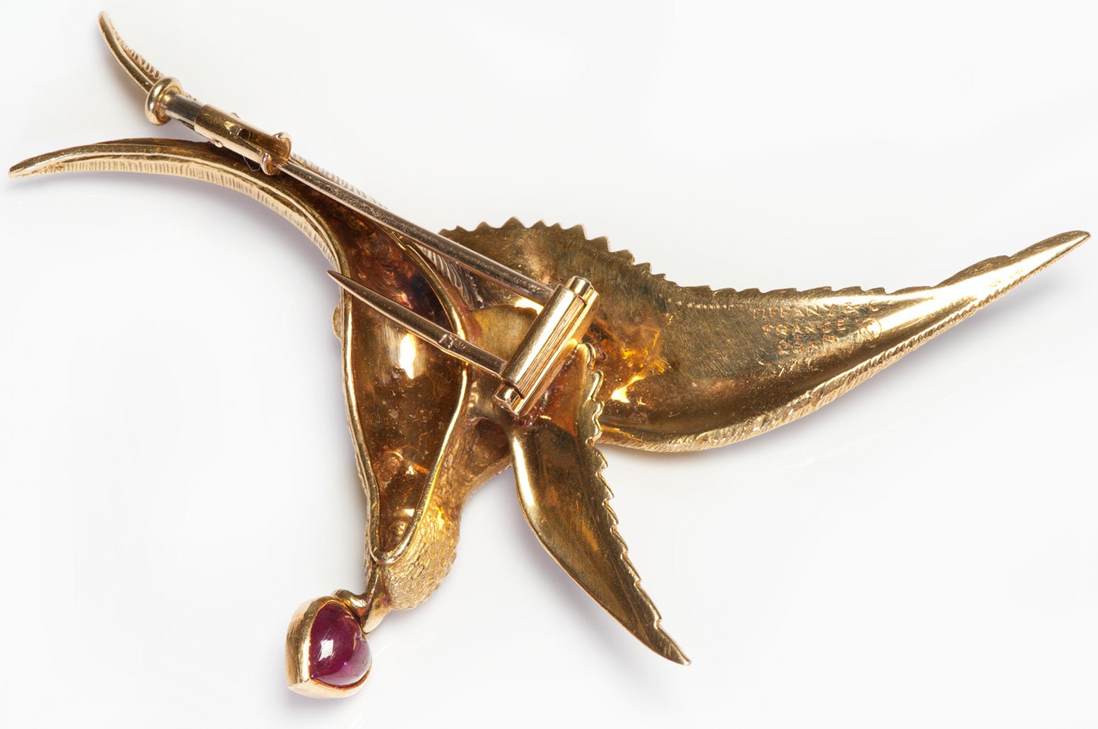 Tiffany & Co. France 20K Gold Ruby Diamond Bird Brooch