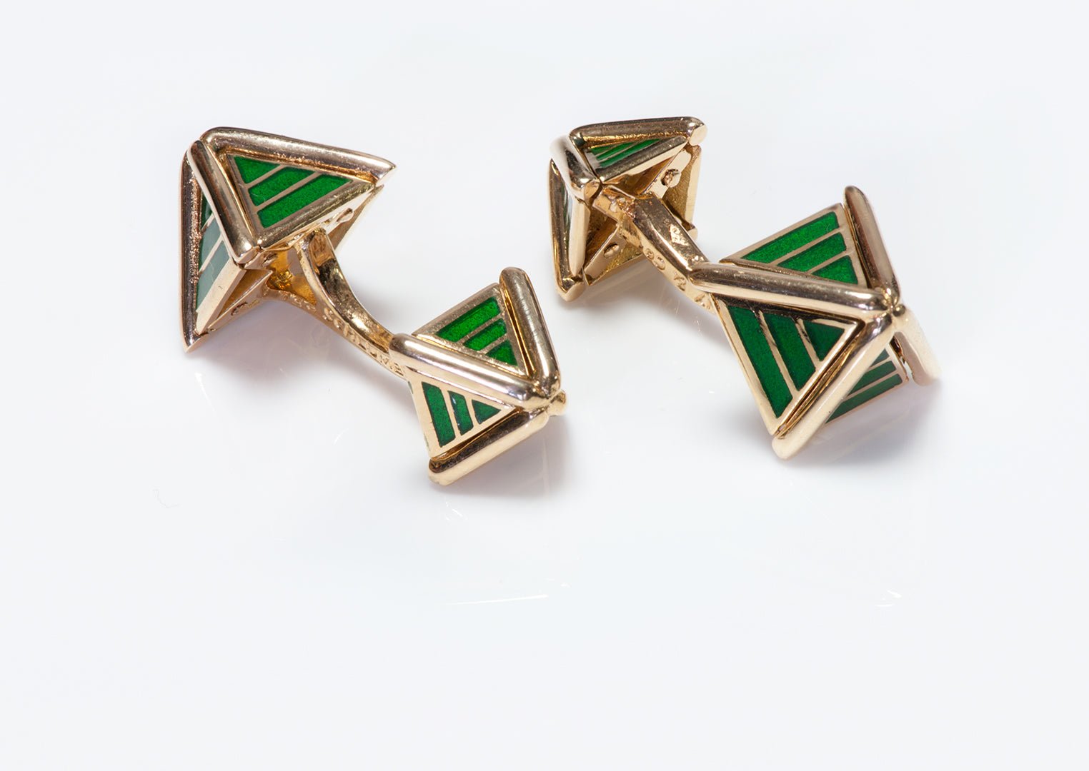 Tiffany & Co. France Schlumberger Enamel Gold Pyramid Cufflinks