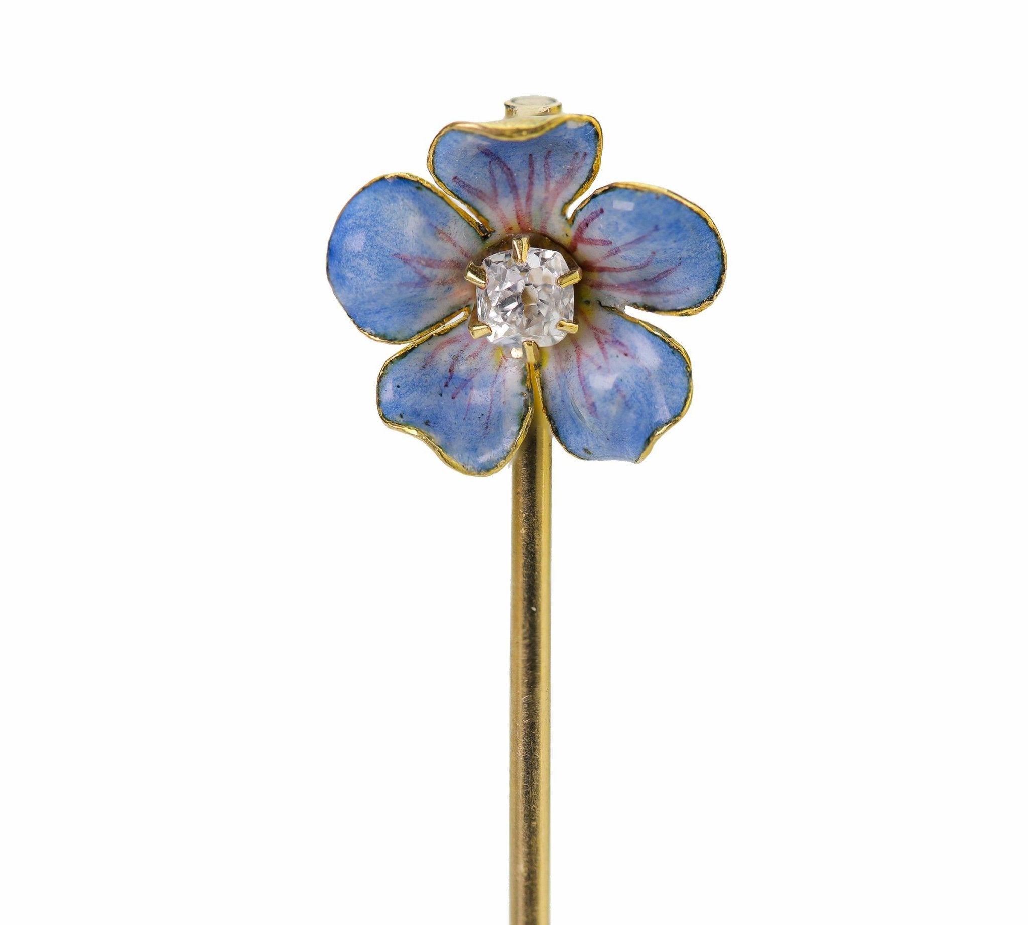 Tiffany & Co. Gold Enamel Diamond Flower Stick Pin