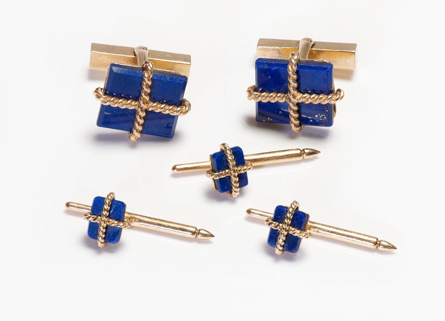 Tiffany & Co. Gold Rope Lapis Cufflink Stud Set