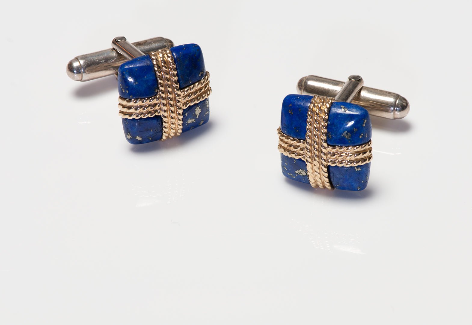 Tiffany & Co. Gold Silver Lapis Cufflink & Stud Set