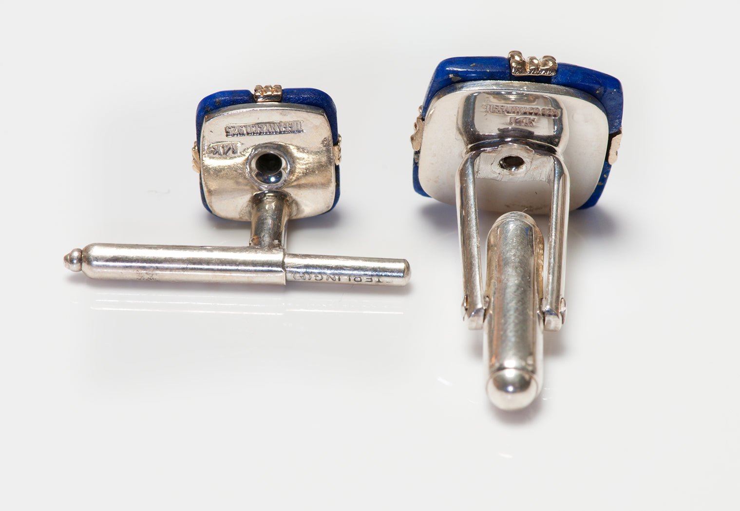 Tiffany & Co. Gold Silver Lapis Cufflink & Stud Set