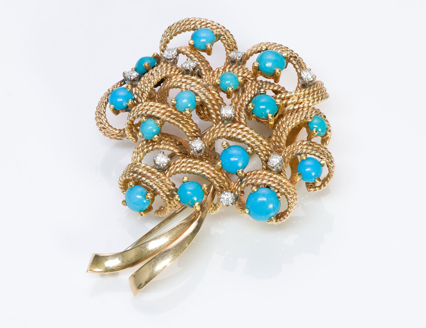 Tiffany & Co. Gold Turquoise Diamond Brooch