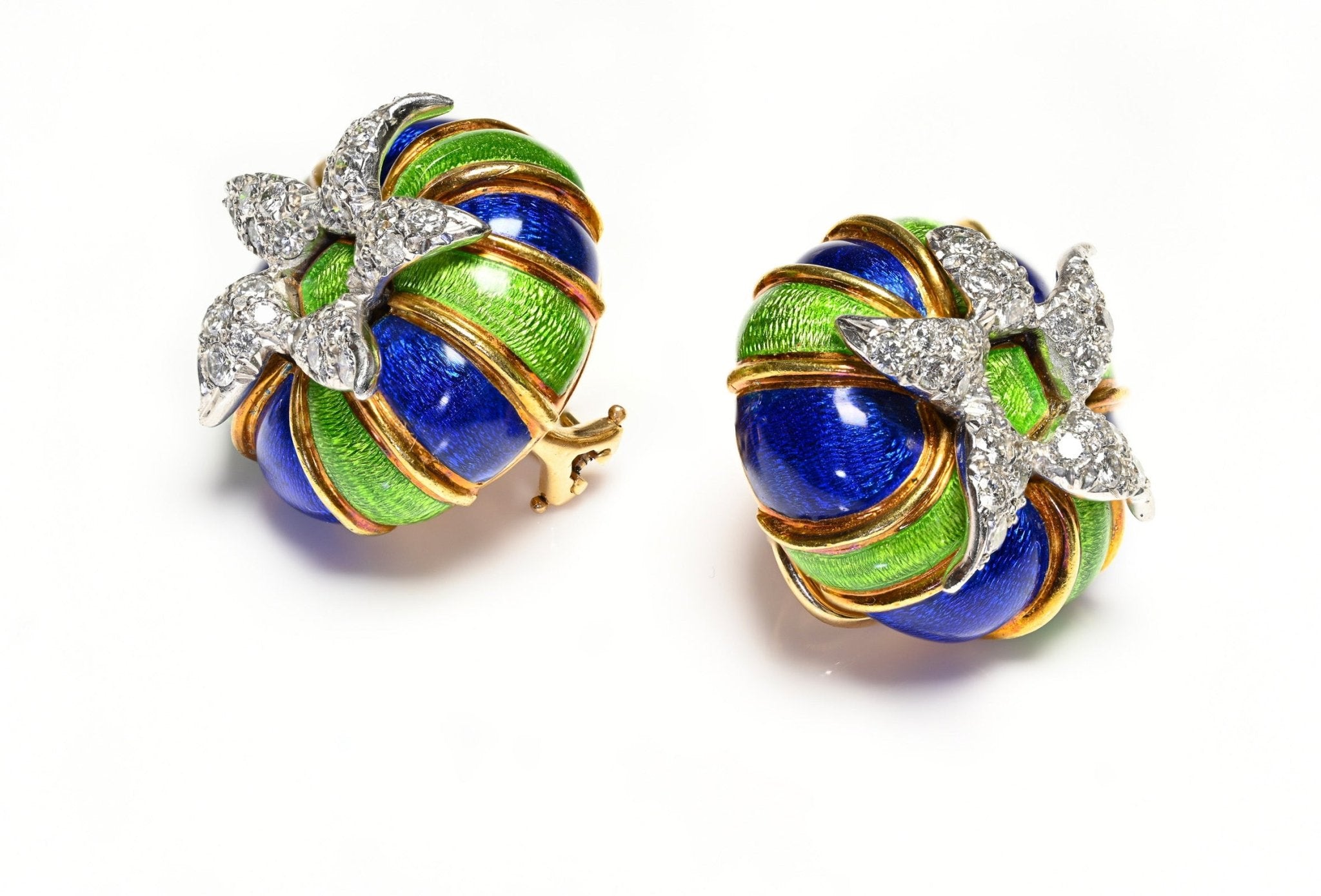 Tiffany & Co. Jean Schlumberger Enamel Diamond Gold Platinum Earrings