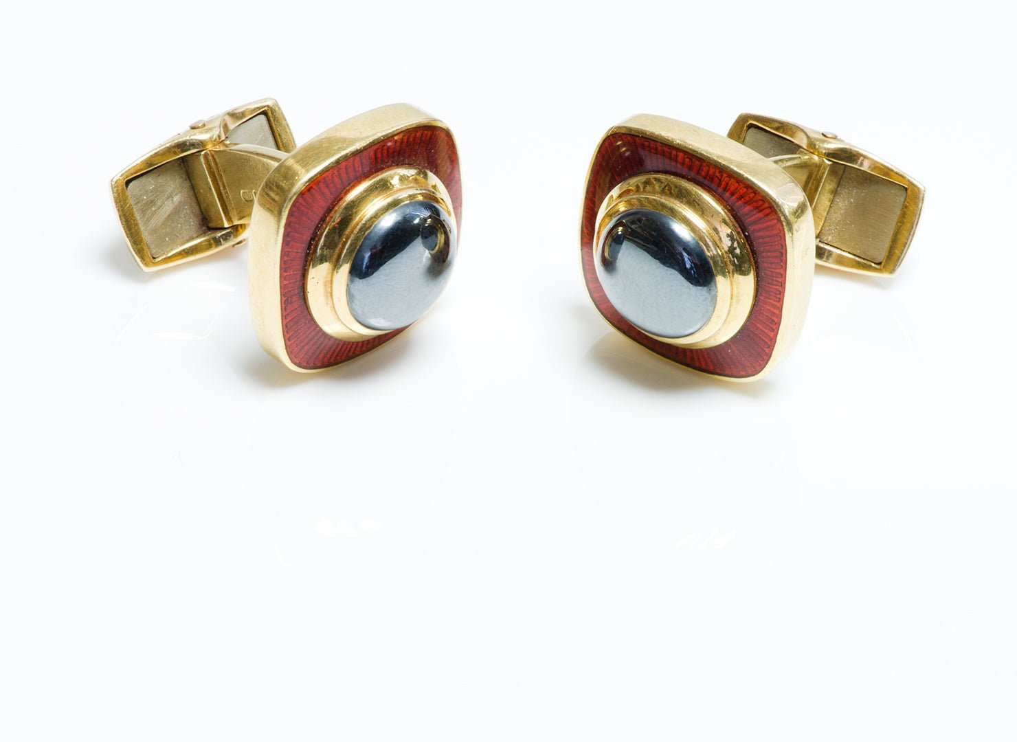 Tiffany & Co. Leo De Vroomen 18K Gold Hematite Enamel Cufflinks
