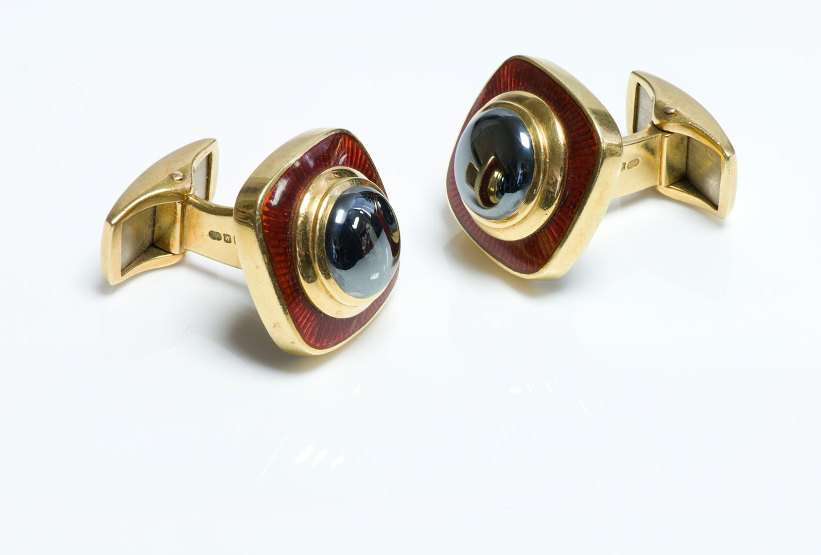 Tiffany & Co. Leo De Vroomen 18K Gold Hematite Enamel Cufflinks