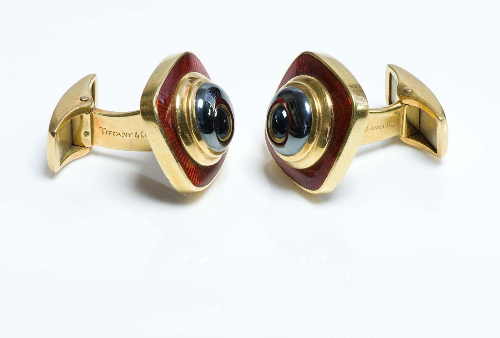 Tiffany & Co. Leo De Vroomen 18K Gold Hematite Enamel Cufflinks