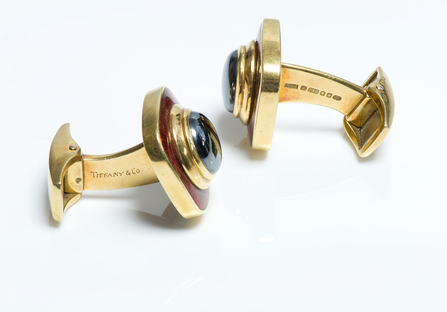 Tiffany & Co. Leo De Vroomen 18K Gold Hematite Enamel Cufflinks