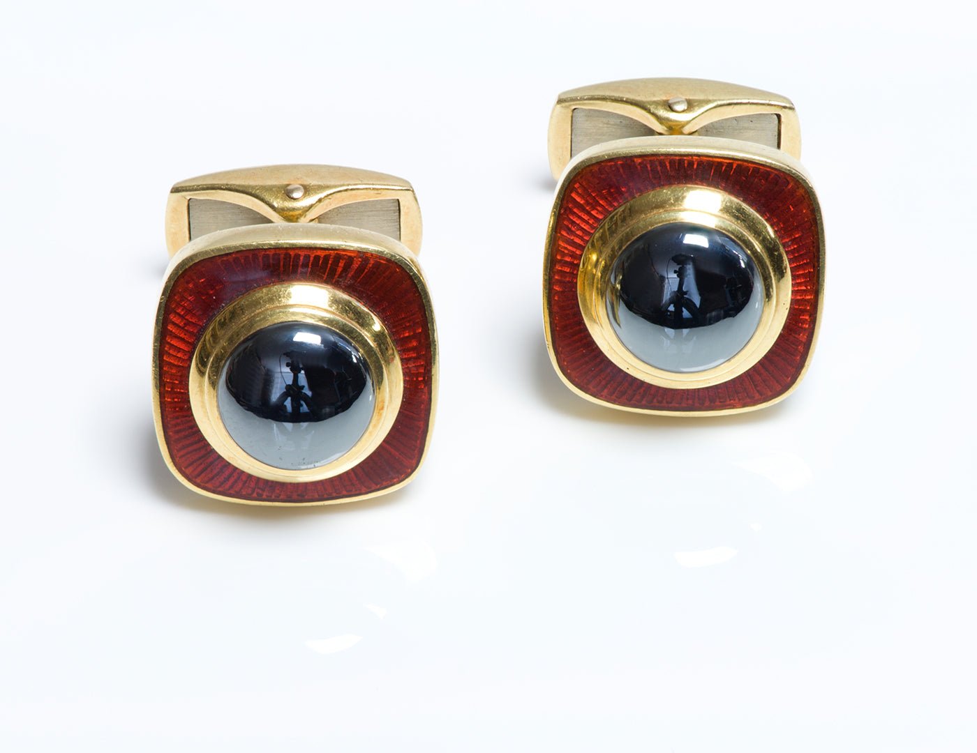 Tiffany & Co. Leo De Vroomen 18K Gold Hematite Enamel Cufflinks