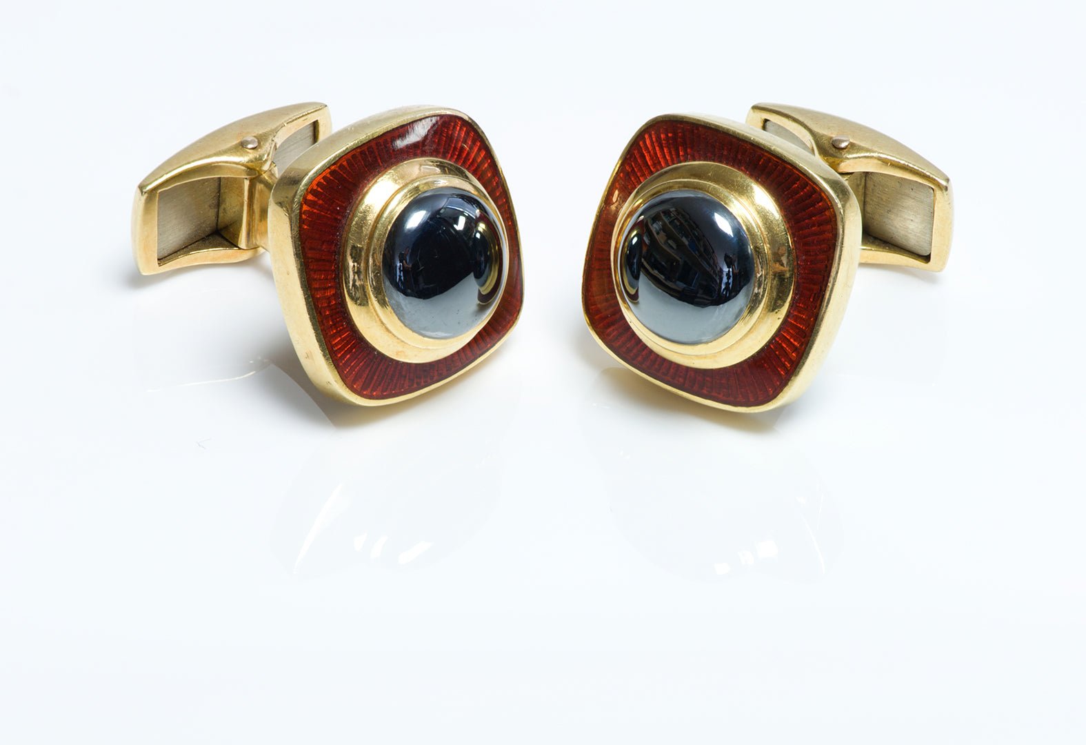 Tiffany & Co. Leo De Vroomen 18K Gold Hematite Enamel Cufflinks