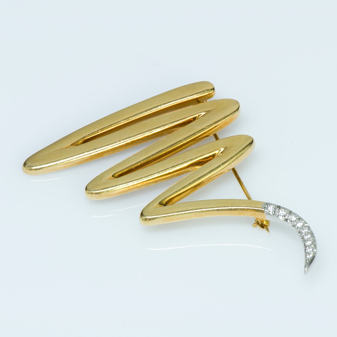 Tiffany & Co. Paloma Picasso Gold Platinum & Diamond Zig Zag Brooch