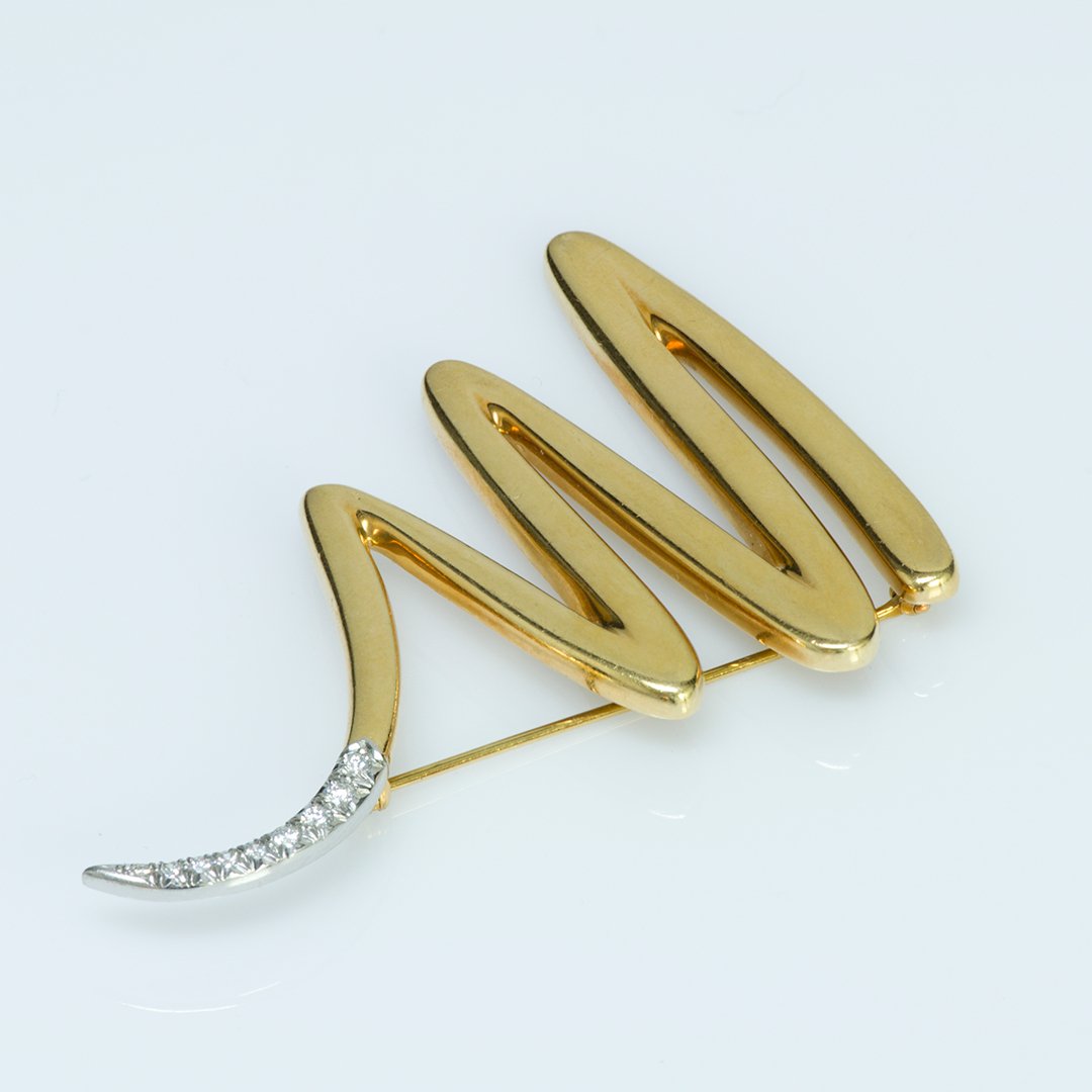 Tiffany & Co. Paloma Picasso Gold Platinum & Diamond Zig Zag Brooch