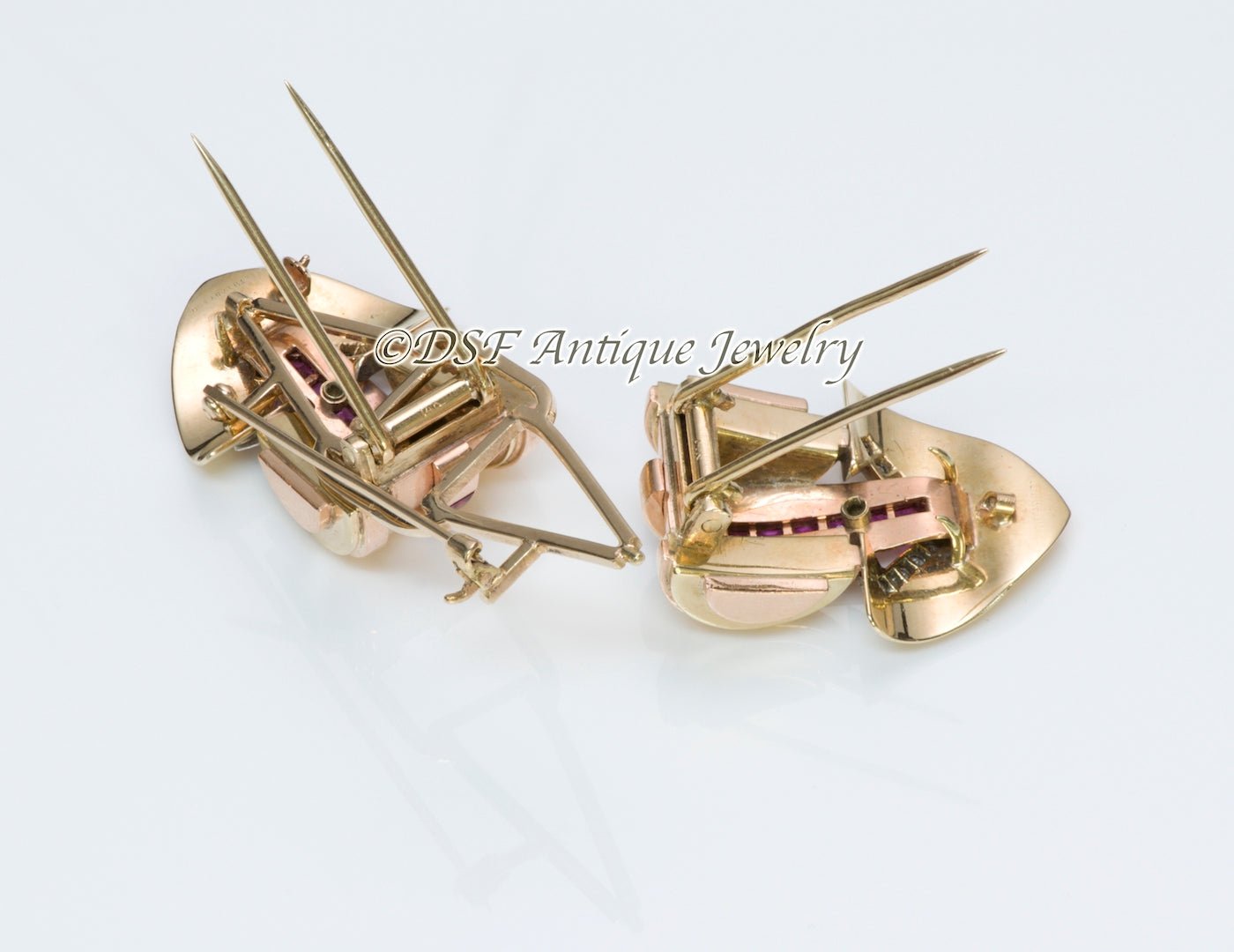 Tiffany & Co. Retro Ruby & Diamond Gold Clips