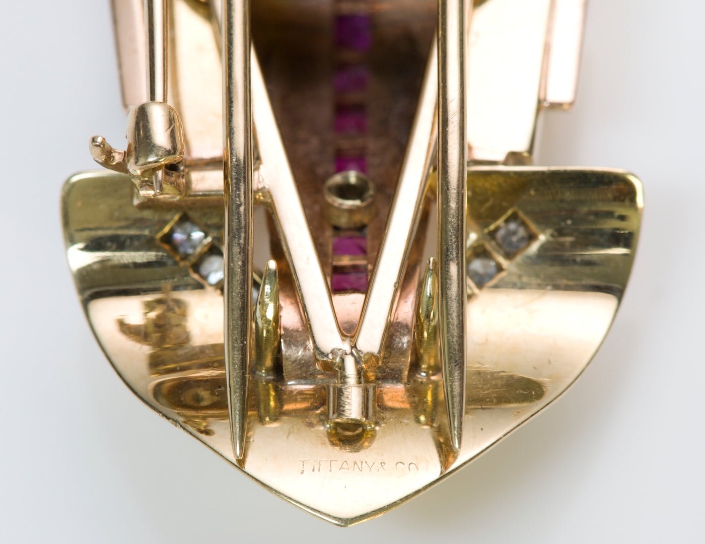 Tiffany & Co. Retro Ruby & Diamond Gold Clips