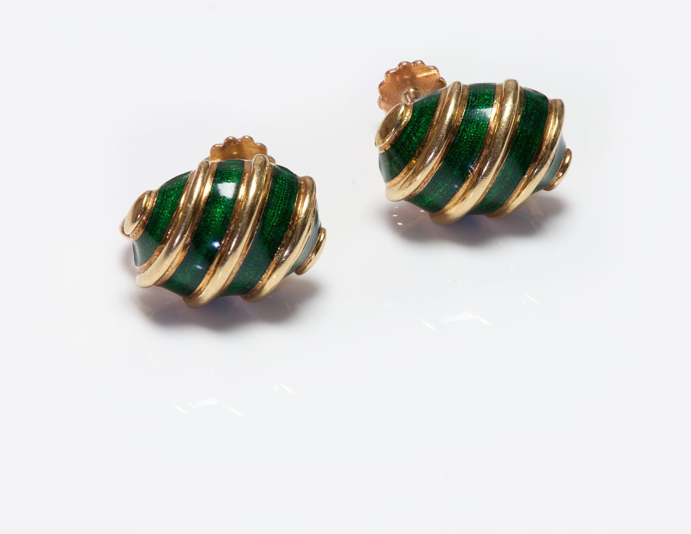 Tiffany & Co. Schlumberger 18K Gold Enamel Olive Stud Earrings