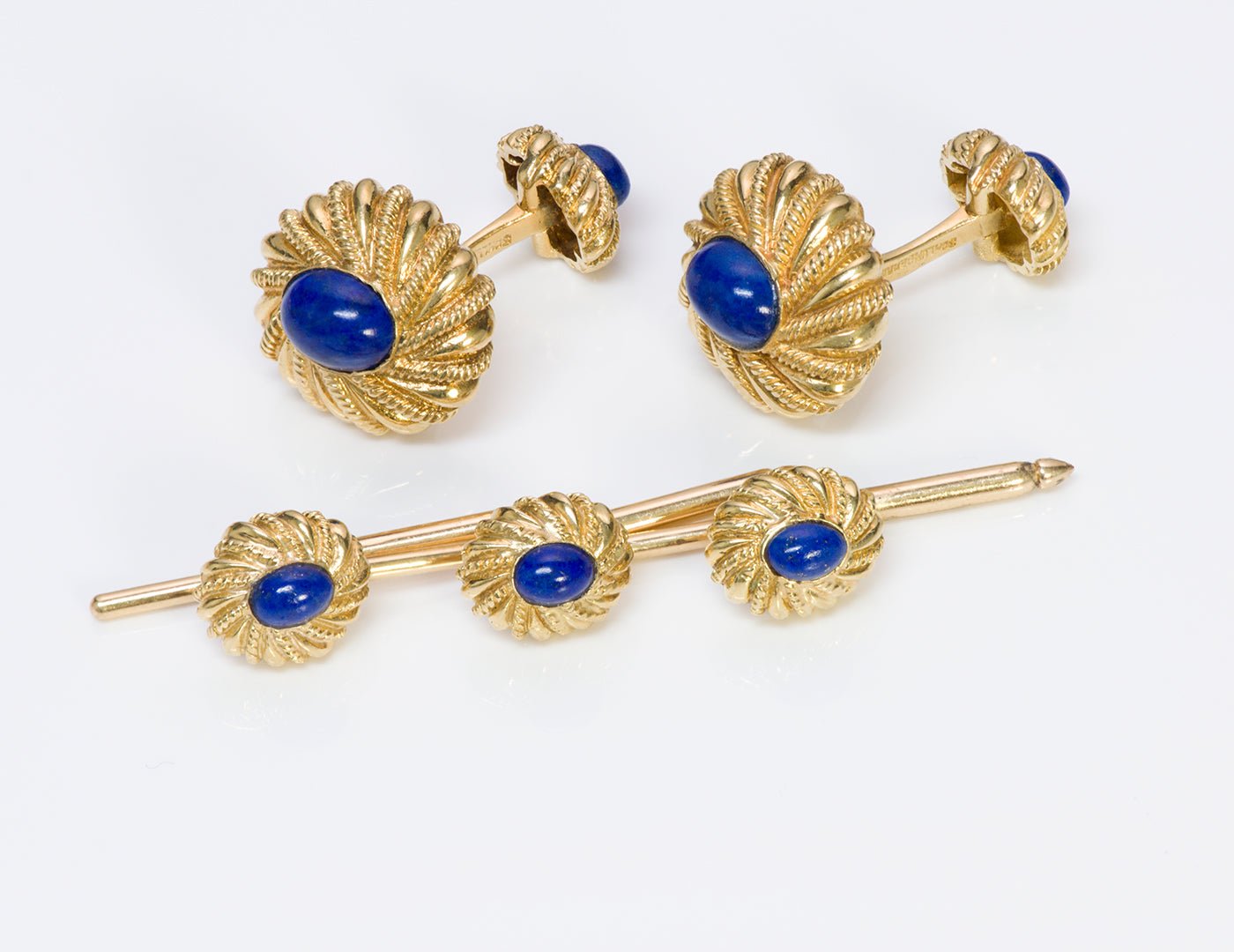Tiffany & Co. Schlumberger 18K Gold Lapis Cufflink Stud Set