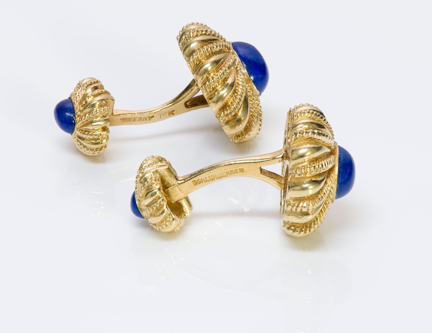 Tiffany & Co. Schlumberger 18K Gold Lapis Cufflink Stud Set