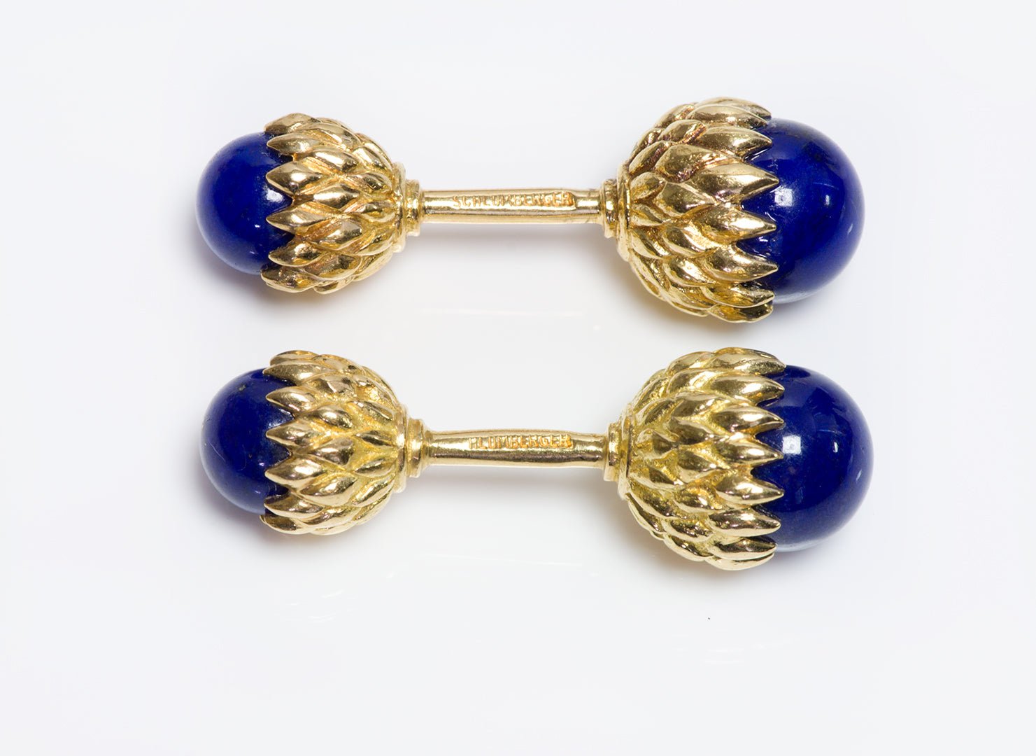 Tiffany & Co. Schlumberger 18K Gold Lapis Lazuli Acorn Cufflinks