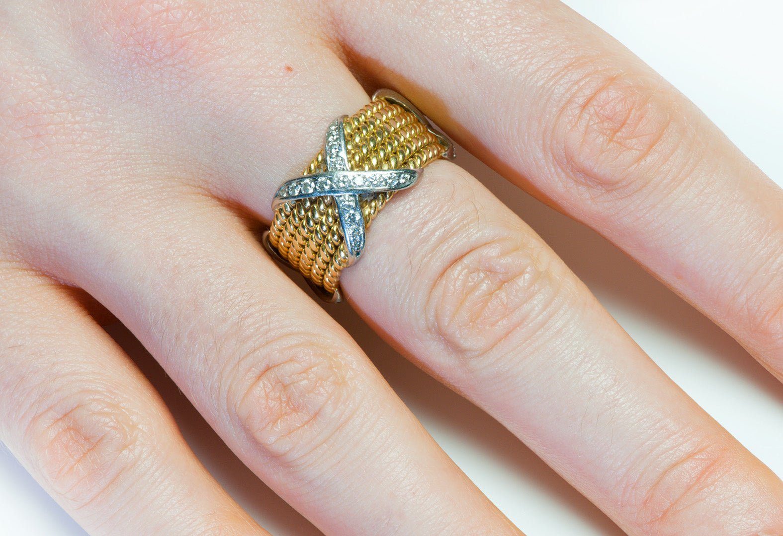 Tiffany & Co Schlumberger Diamond 18K Gold Platinum 6 Rows X Band Ring