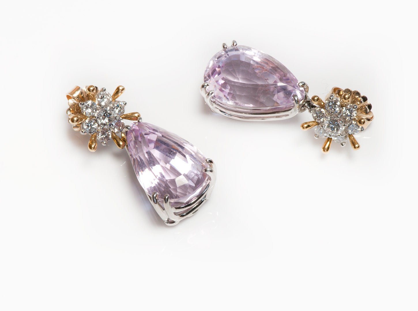 Tiffany & Co. Schlumberger Platinum Gold Kunzite Diamond Pendant Earrings