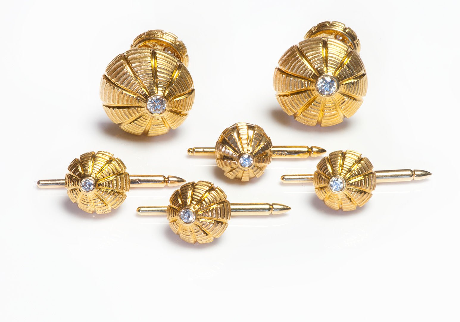 Tiffany & Co. Schlumberger Taj Mahal Diamond 18K Gold Cufflink Stud Set