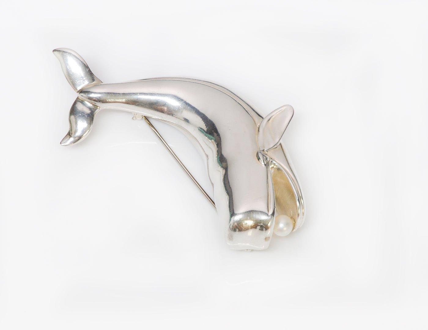Tiffany & Co. Sterling Sperm Whale Pearl Brooch Pin