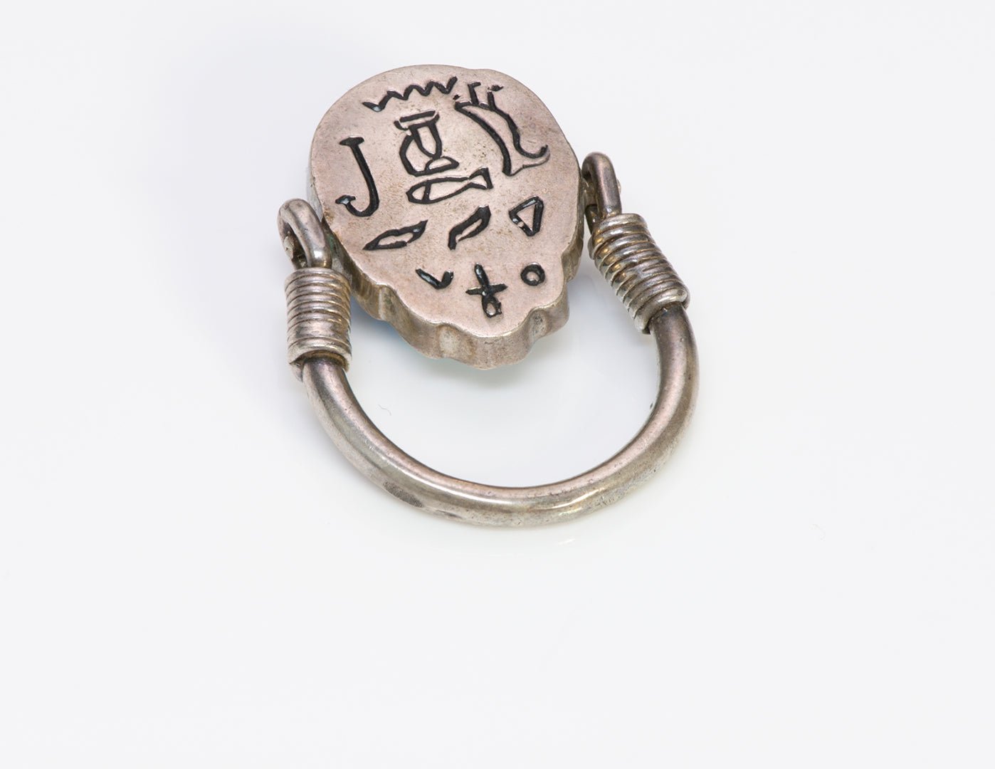 Tiffany Favrille Glass Scarab Egyptian Revival Silver Ring