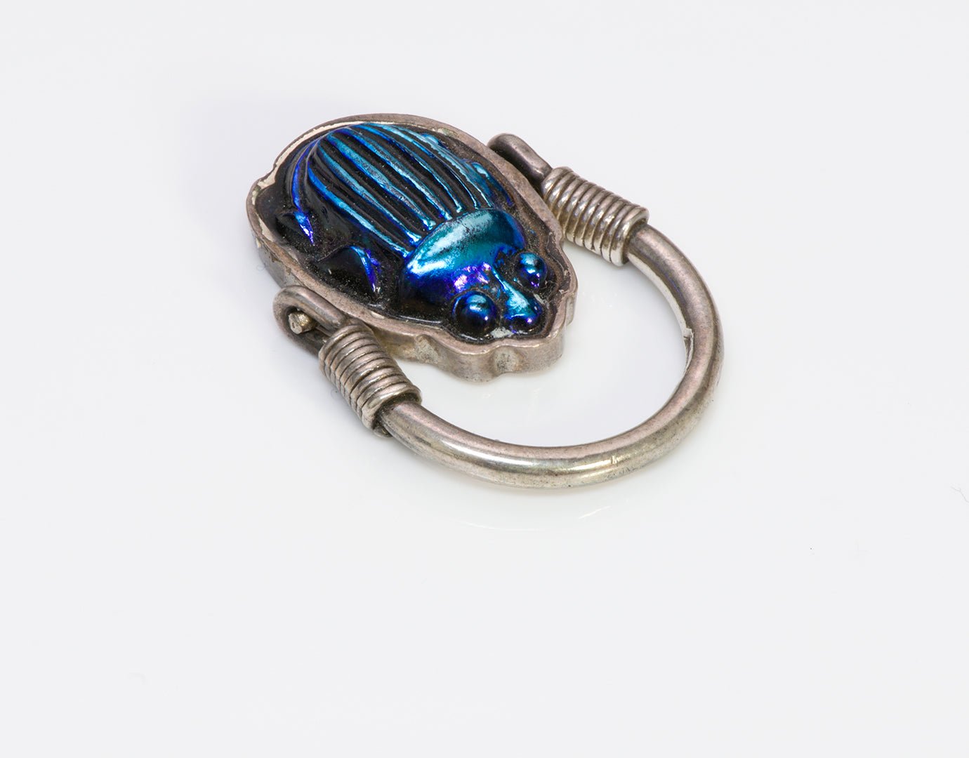 Tiffany Favrille Glass Scarab Egyptian Revival Silver Ring