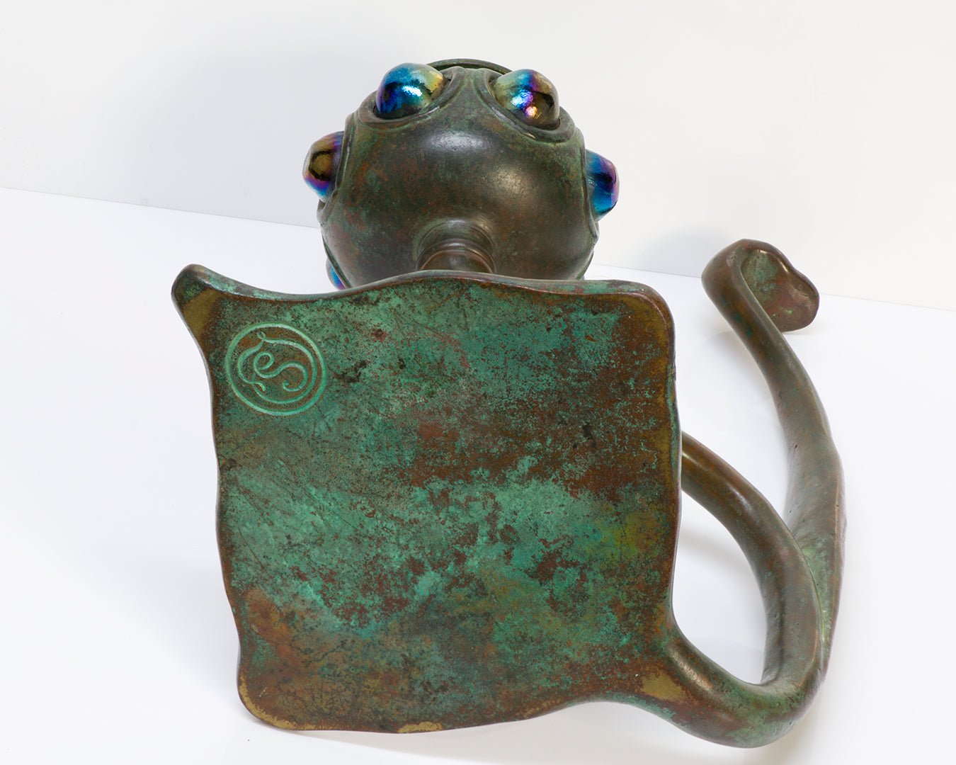 Tiffany Studios Bronze Iridescent Glass Candlestick