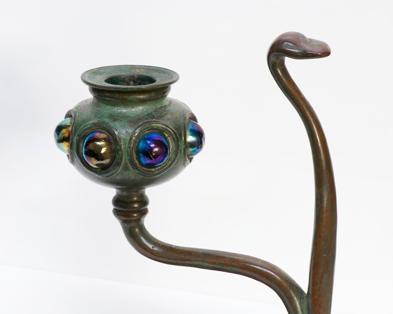 Tiffany Studios Bronze Iridescent Glass Candlestick