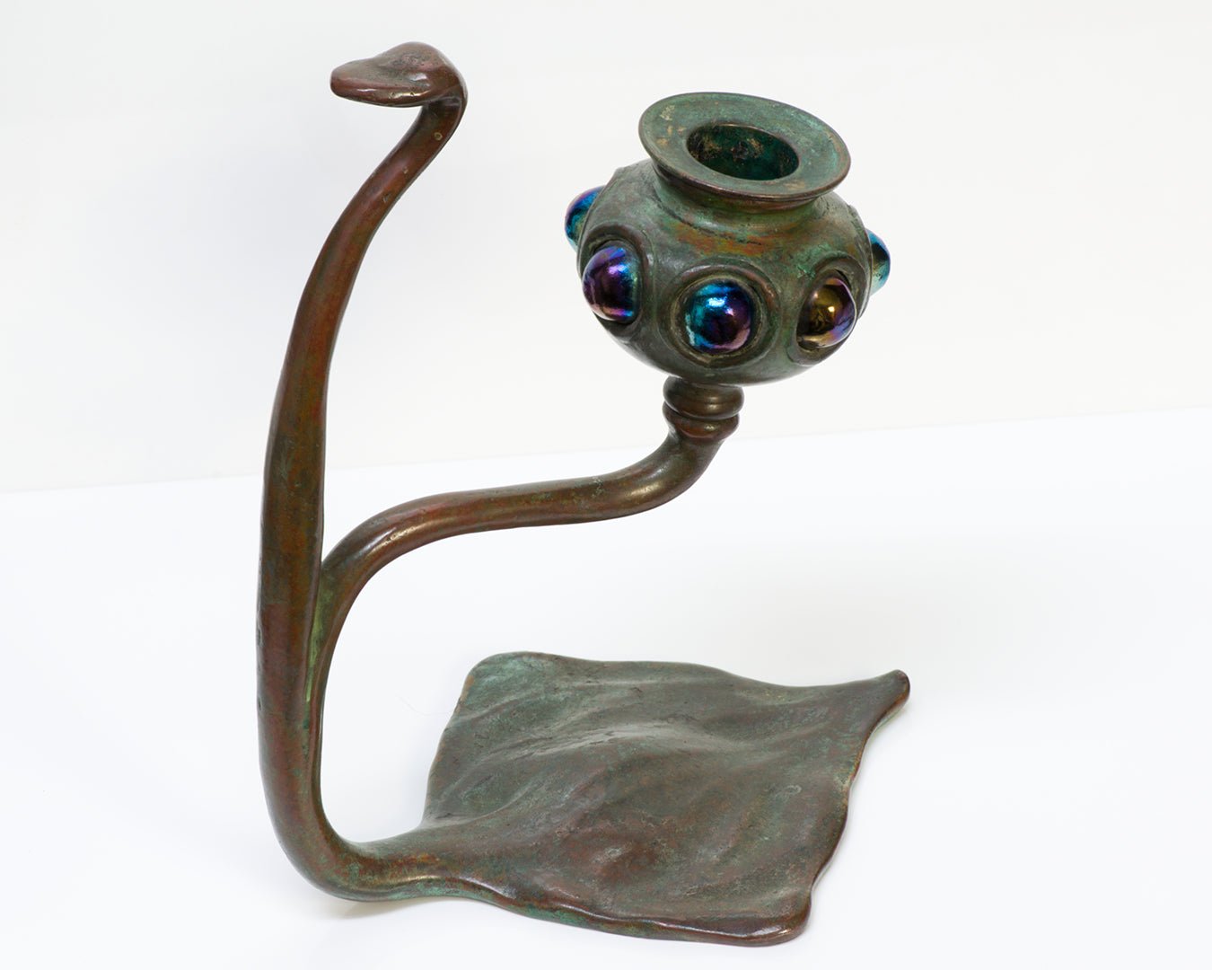 Tiffany Studios Bronze Iridescent Glass Candlestick