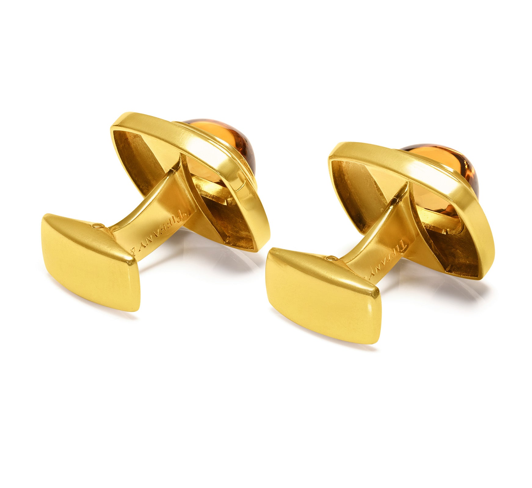 Vintage Leo de Vroomen 18K Gold Blue Enamel Citrine Cufflinks
