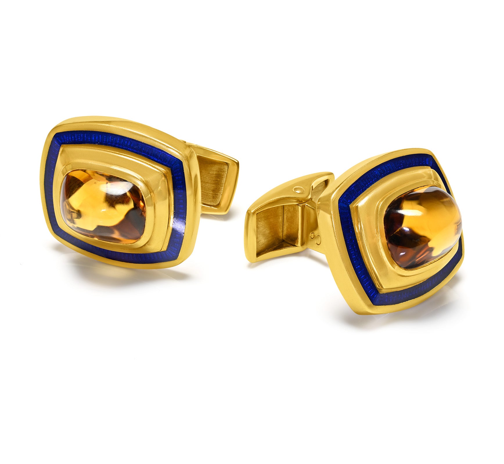 Tiffany & Co. Leo de Vroomen 18K Gold Blue Enamel Citrine Cufflinks