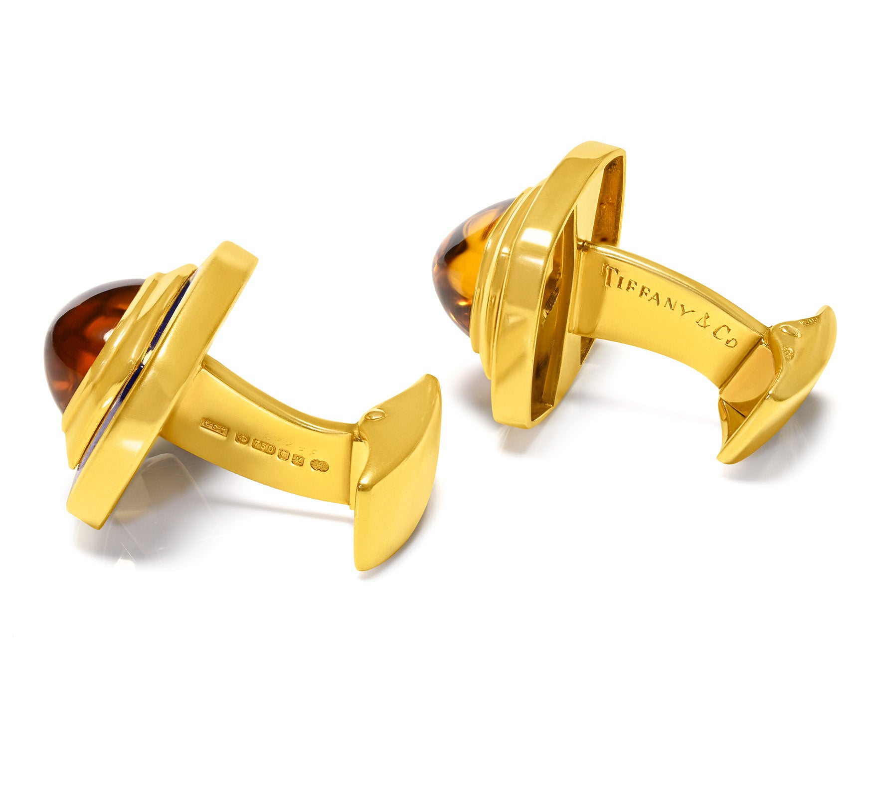 Tiffany & Co. Leo de Vroomen 18K Gold Blue Enamel Citrine Cufflinks London