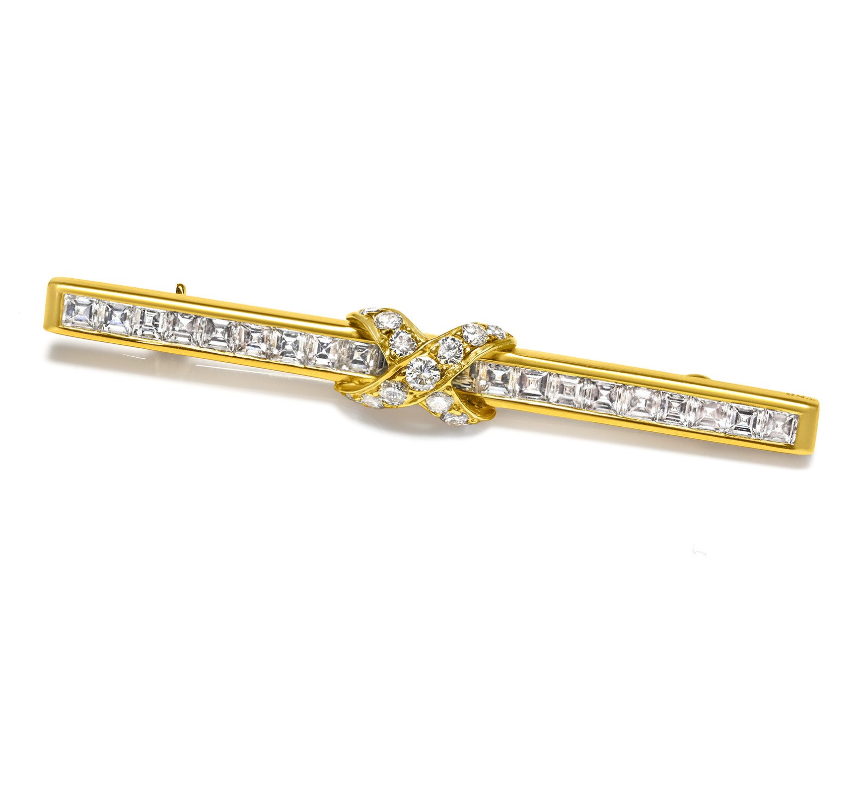 Tiffany Co Diamond 18K Gold X Bar Brooch
