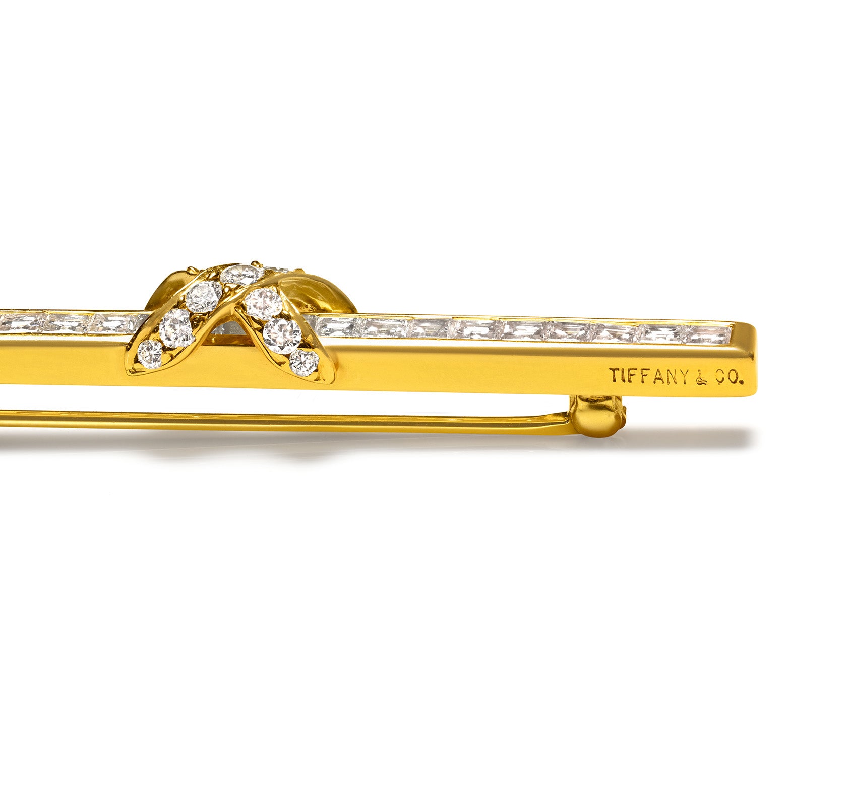Tiffany Co Diamond 18K Yellow Gold X Bar Brooch - Hallmark