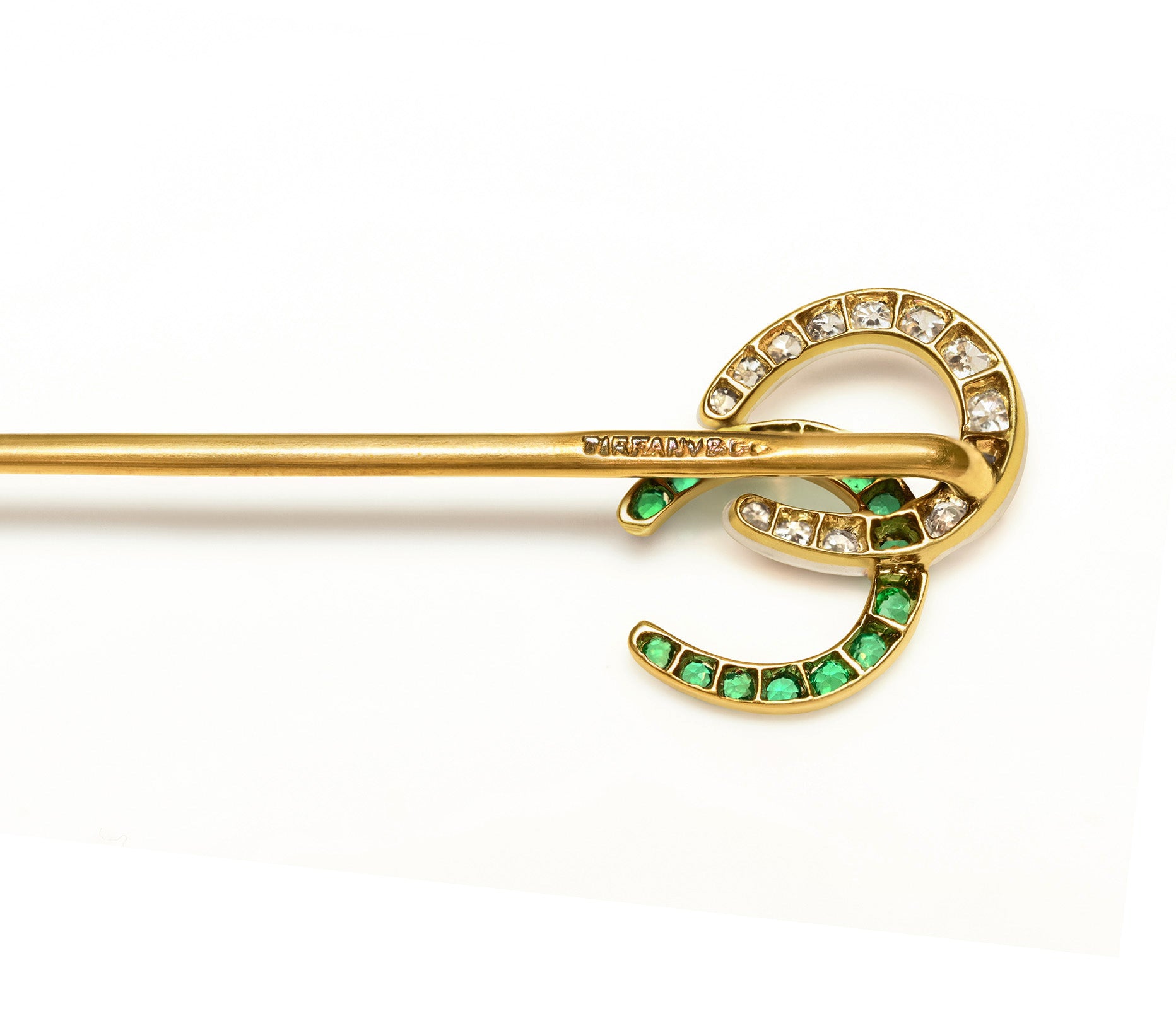 Antique Tiffany & Co. Demantoid Diamond Gold Horseshoe Stick Pin