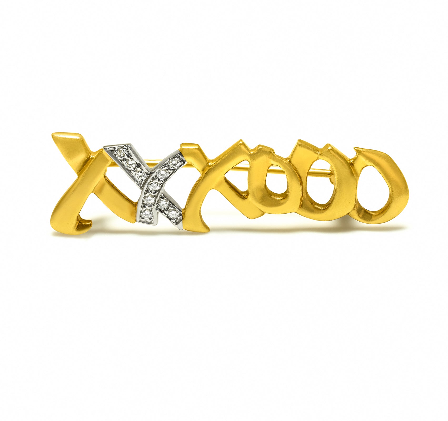 Tiffany Co Paloma Picasso XXXOOO Diamond Brooch 18K Gold