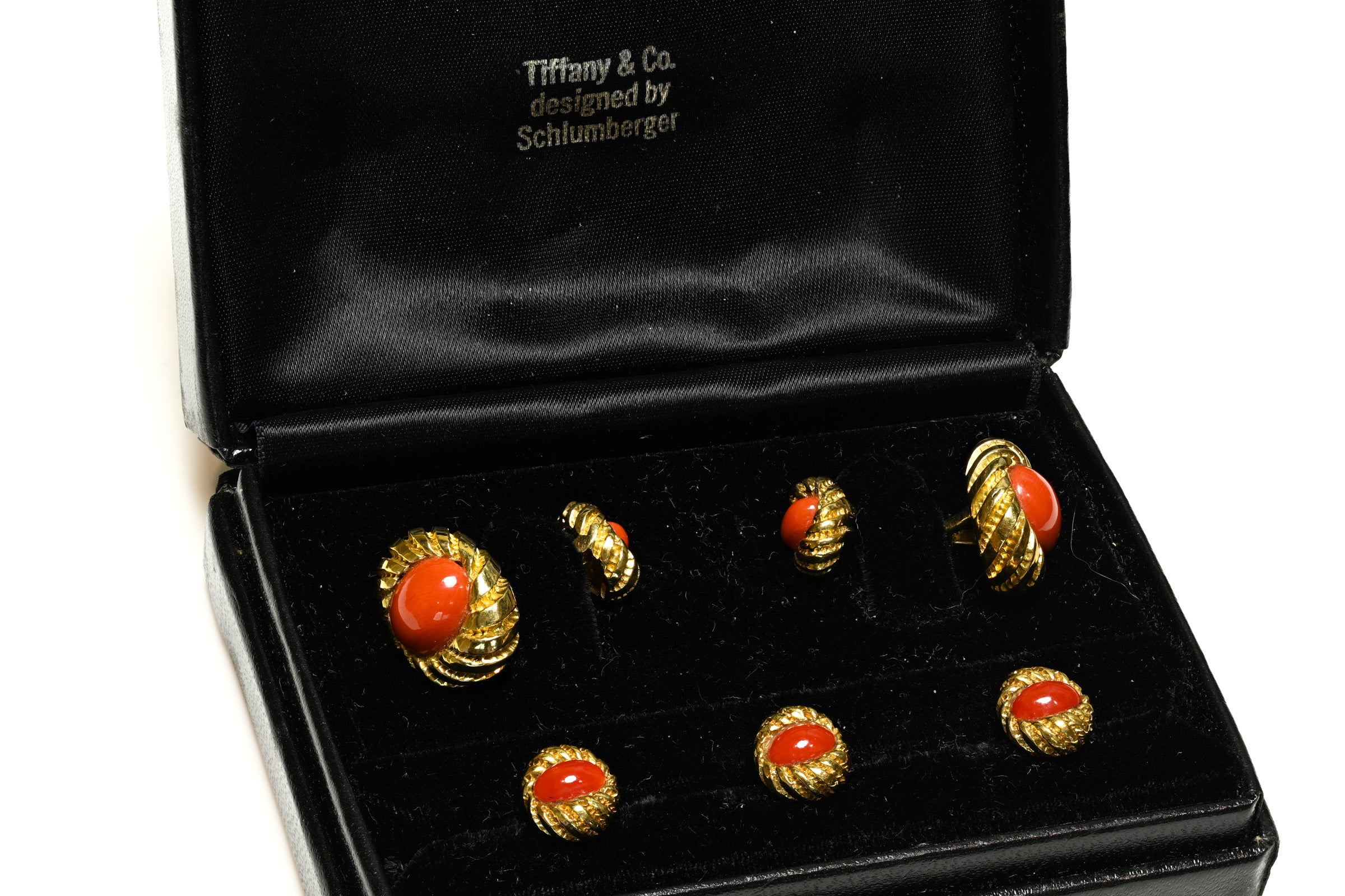 Tiffany & Co. Schlumberger Coral 18K Gold Dress Set with Cufflinks and 3 Studs