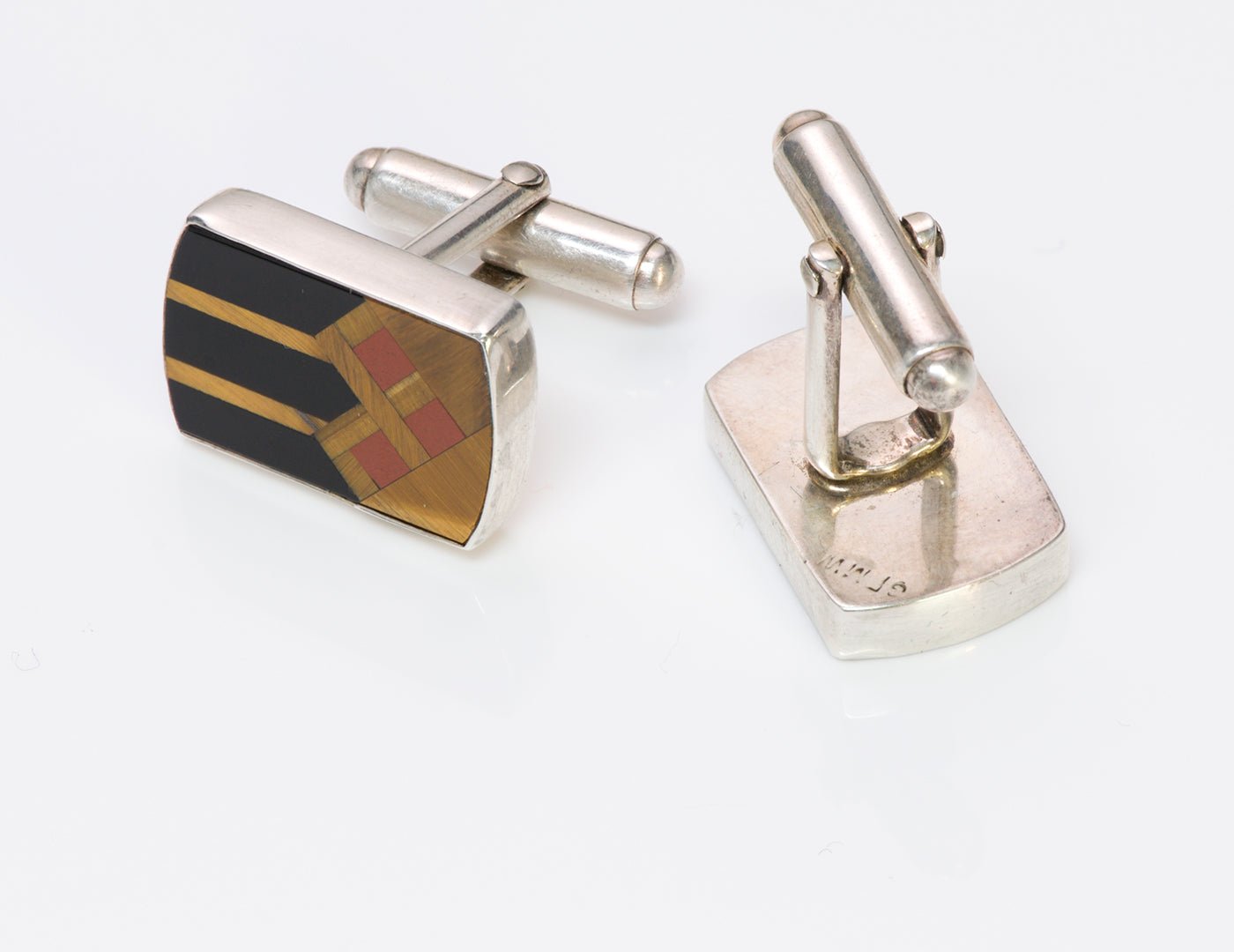 Tiger Eye Jasper Onyx Silver Cufflinks