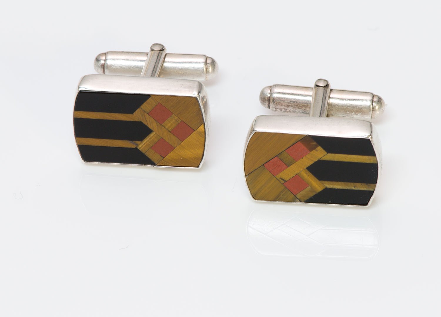 Tiger Eye Jasper Onyx Silver Cufflinks