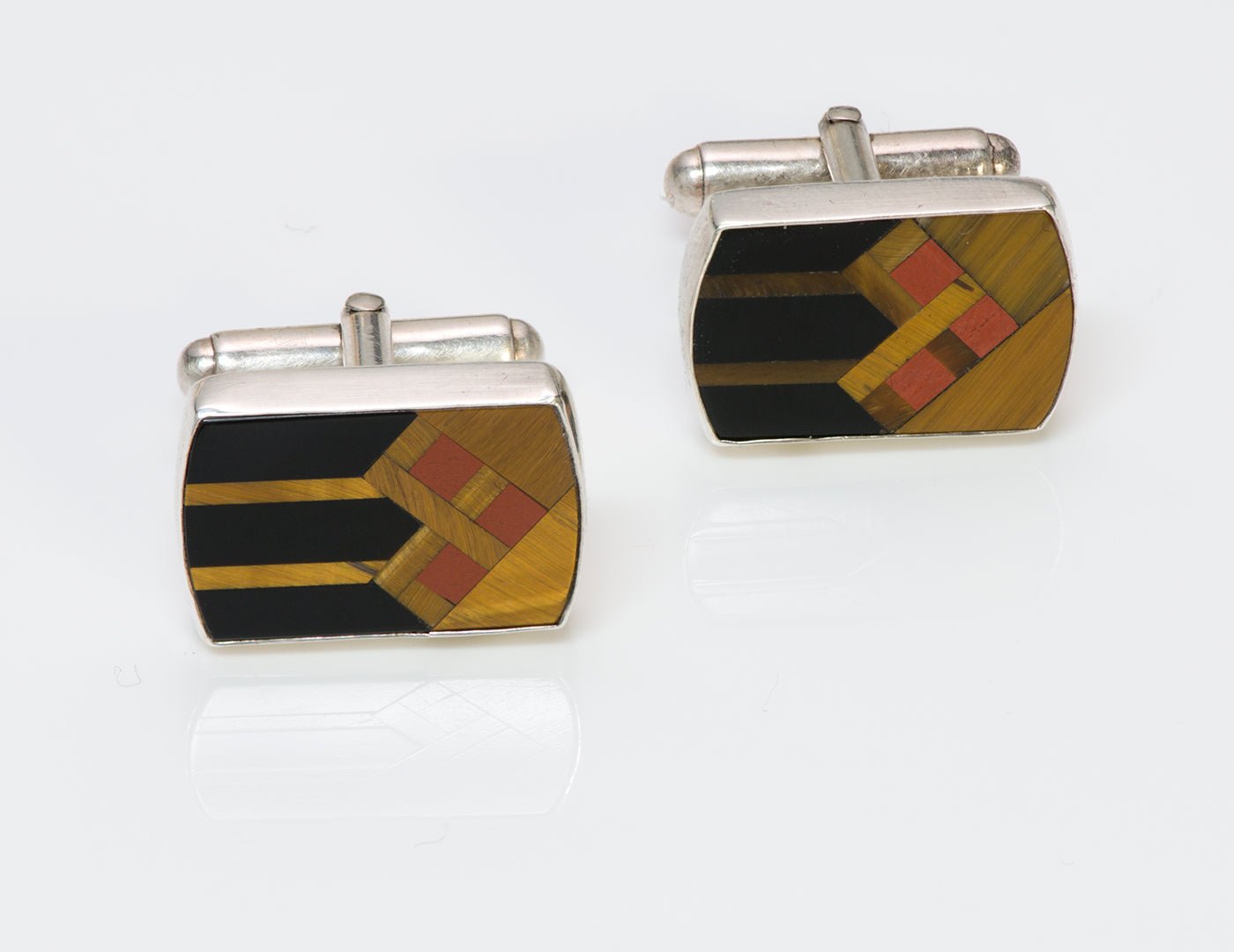 Tiger Eye Jasper Onyx Silver Cufflinks