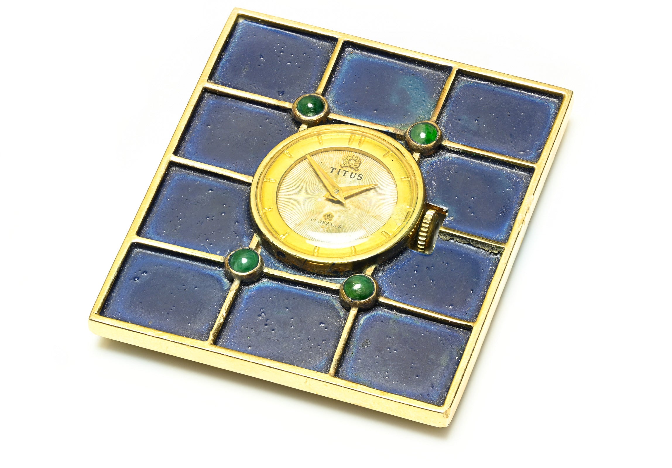 Titus Art Deco Gold Enamel Emerald Watch