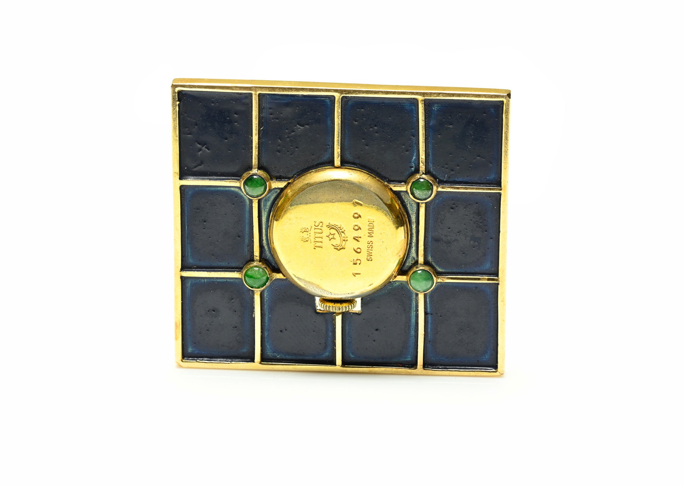 Titus Art Deco Gold Enamel Emerald Watch