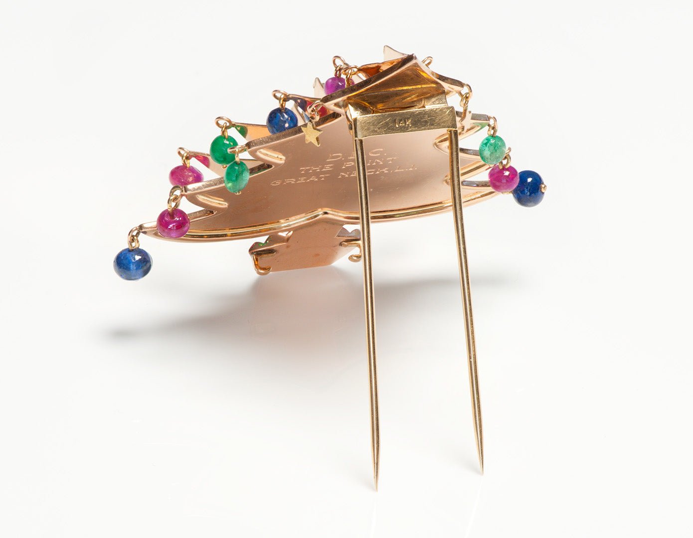 Trabert Hoeffer Mauboussin Ruby Emerald Sapphire Gold Christmas Tree Brooch