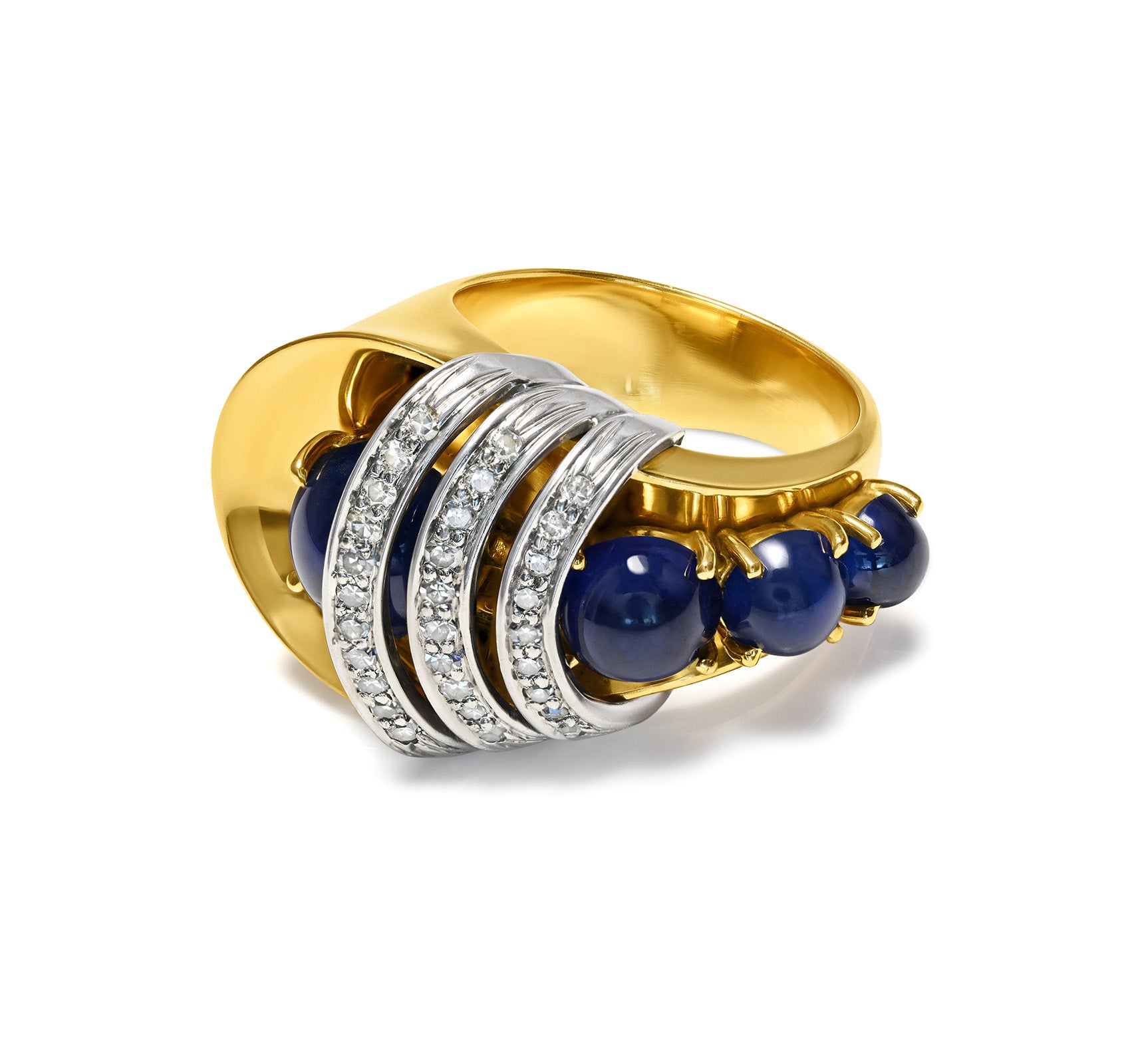 Trabert & Hoeffer-Mauboussin Retro Diamond Sapphire Gold Ring