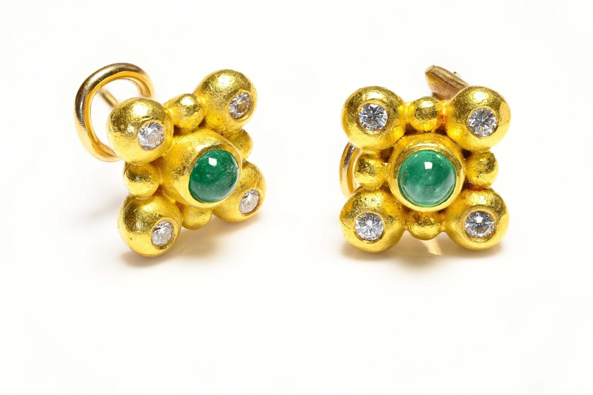 Tracy Dara Kamenstein 22K Gold Emerald Diamond Earrings