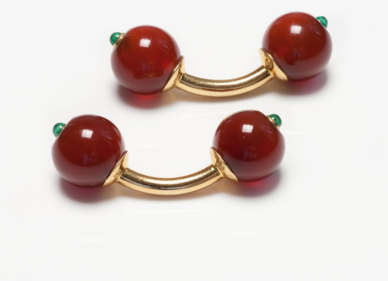 Trianon 18K Gold Carnelian Emerald Ball Cufflinks