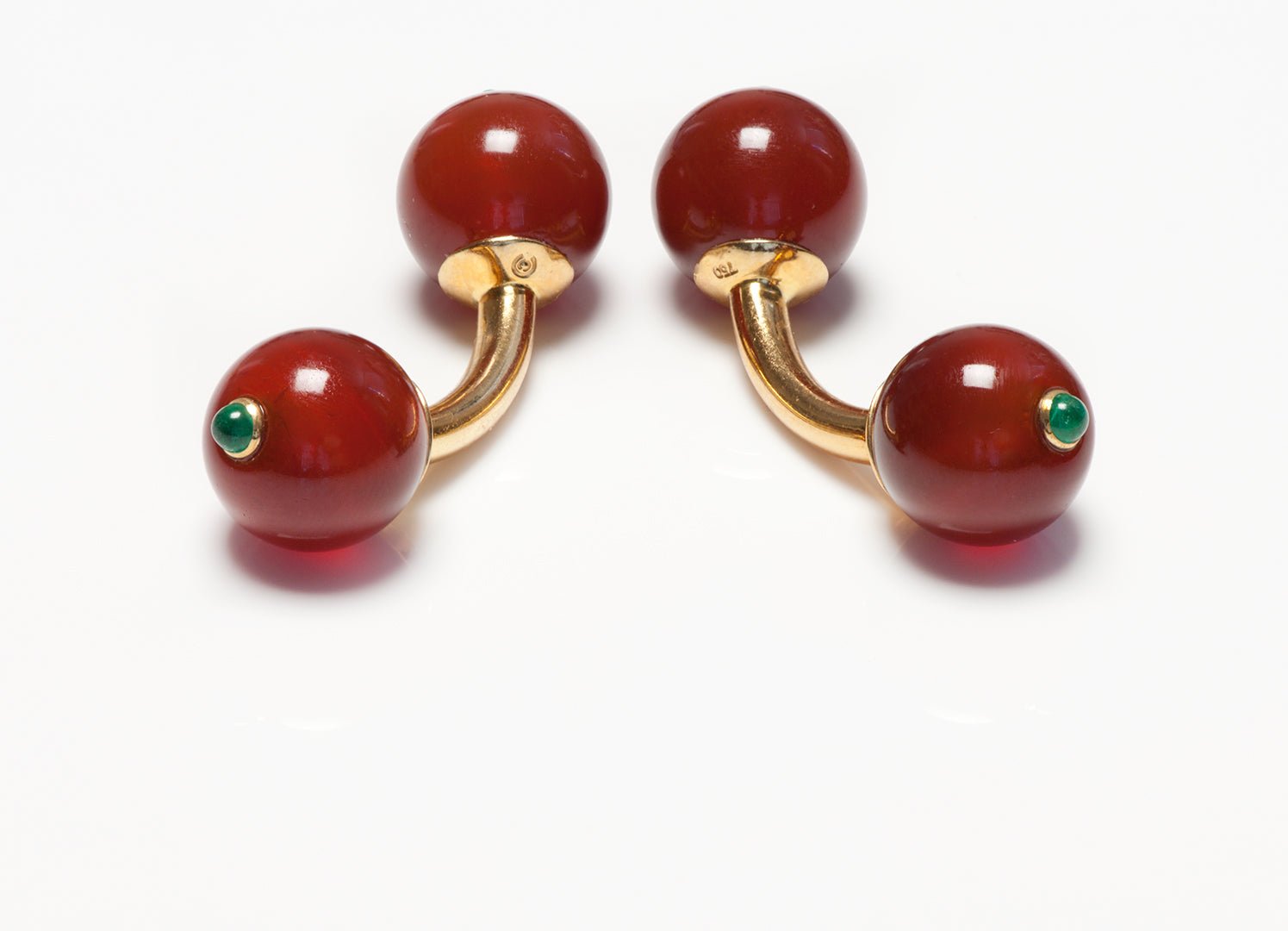 Trianon 18K Gold Carnelian Emerald Ball Cufflinks